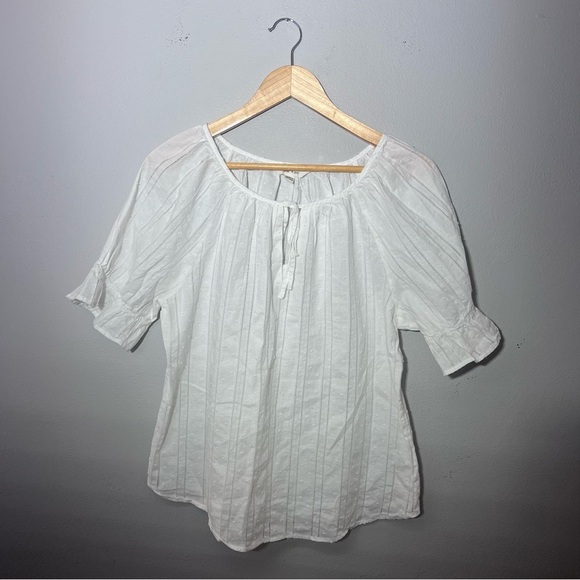 Land' n Sea Women Eyelet Split Tie Neck Blouse White 100% Cotton Women Size L - Picture 1 of 11